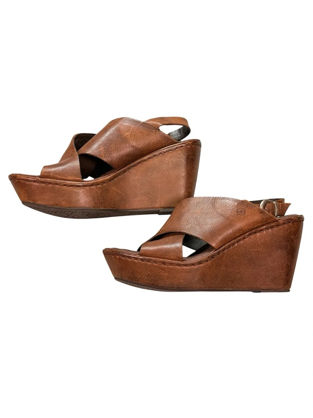 Børn Emmy II Brown Leather Platform Wedge Sandals Size 10M Slingback